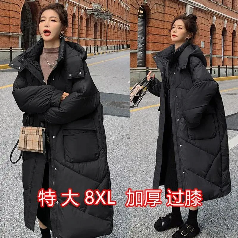 特大码300斤秋冬加厚胖MM法式洋气服衣袄过膝长款外套女羽绒衣