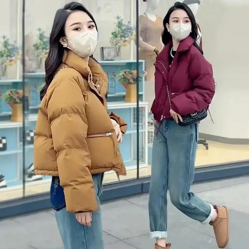 新款新款冬季韩版羽绒服女短款厚面包服立领矮个子宽松棉衣外套同
