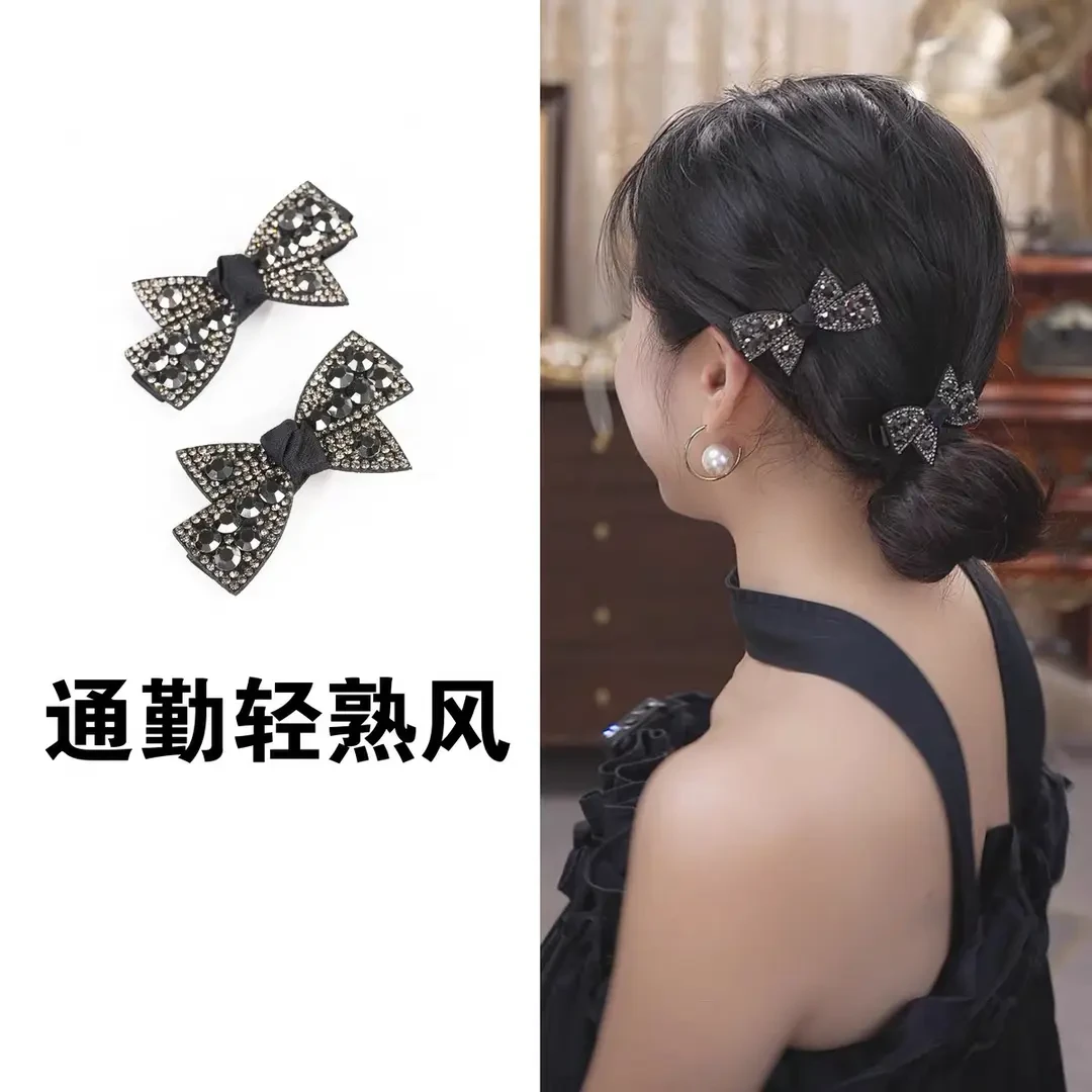 丝绒发夹满钻轻奢风蝴蝶结小香风鸭嘴夹