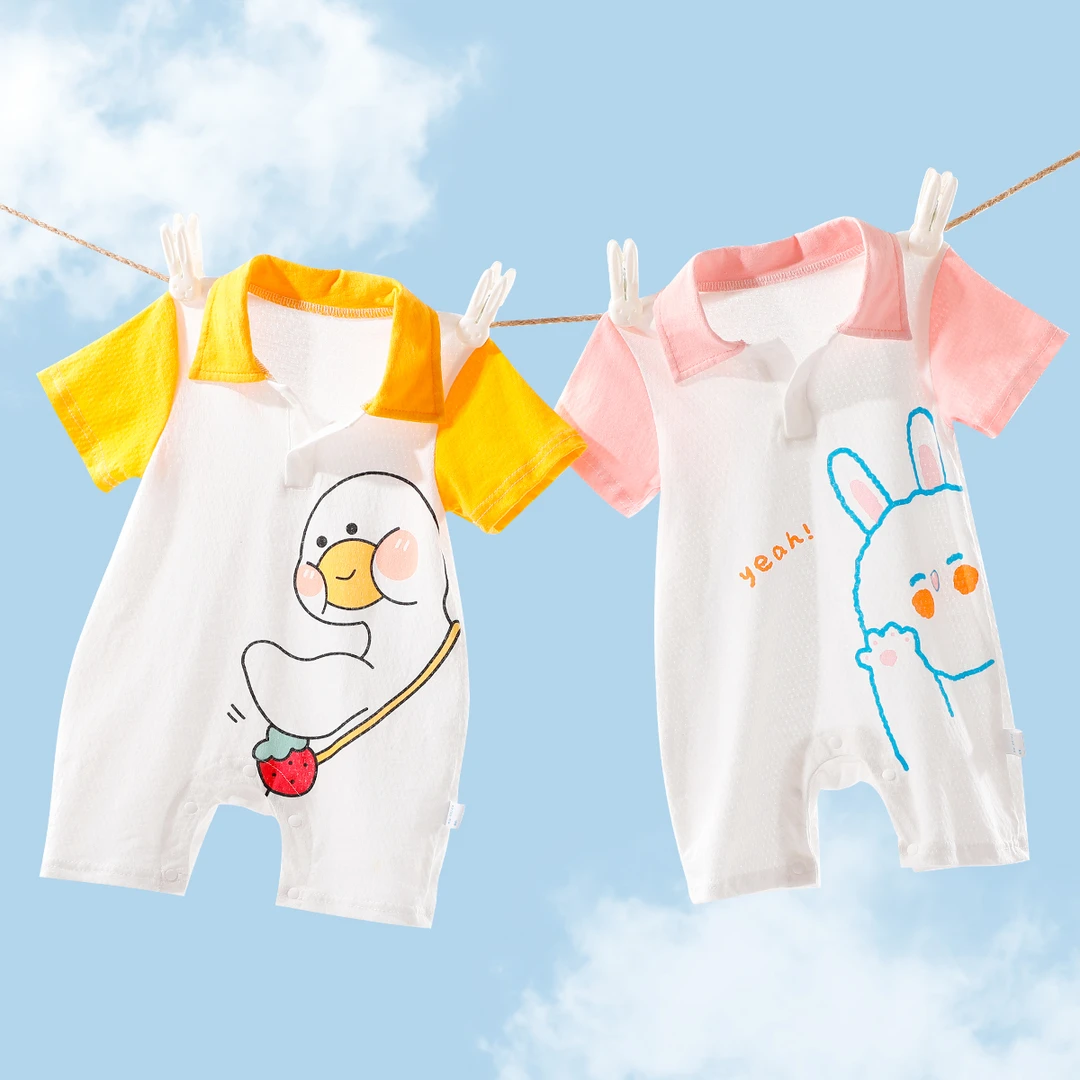 婴儿连体衣夏季宝宝纯棉翻领polo衫爬服薄款男女衣服短袖夏装哈衣