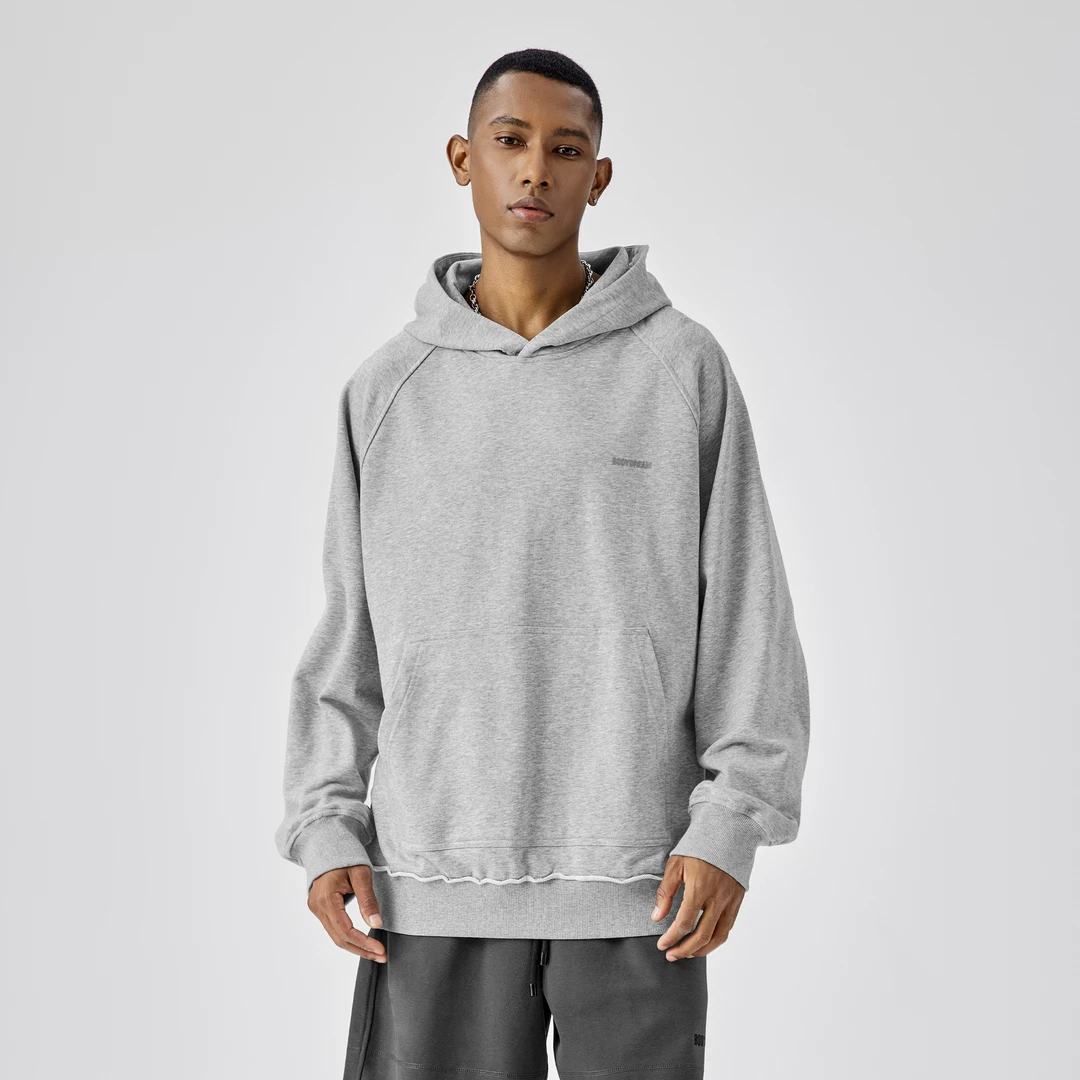 BODYDREAM美式毛边连帽卫衣男士宽松休闲印花套头衫潮牌情侣上衣