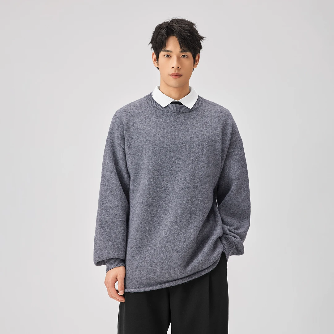 BODYDREAM圆领卷边针织衫老钱风休闲上衣慵懒风男士套头毛衣