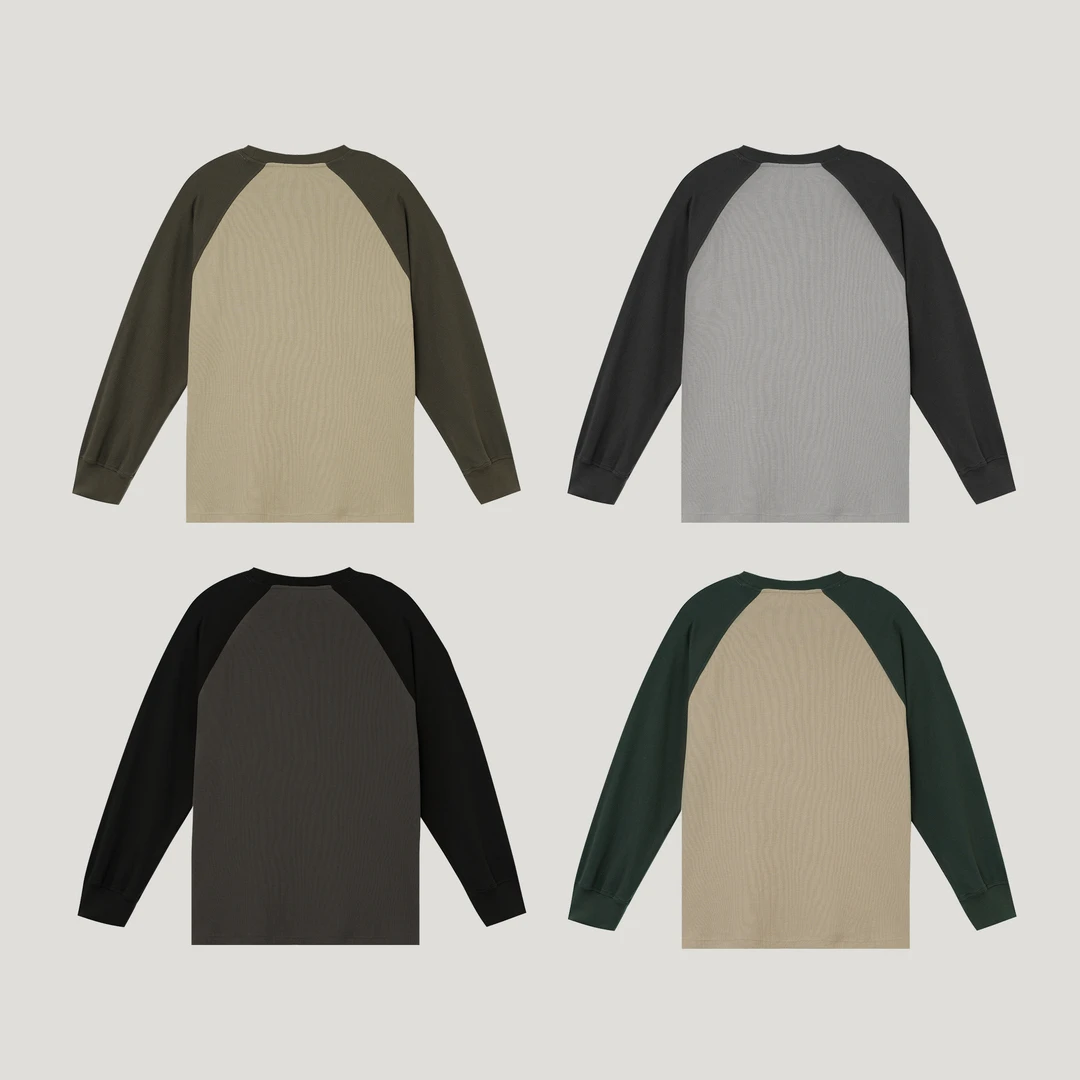 BODYDREAM重磅华夫格插肩长袖t恤男套头上衣春秋款撞色情侣装卫衣