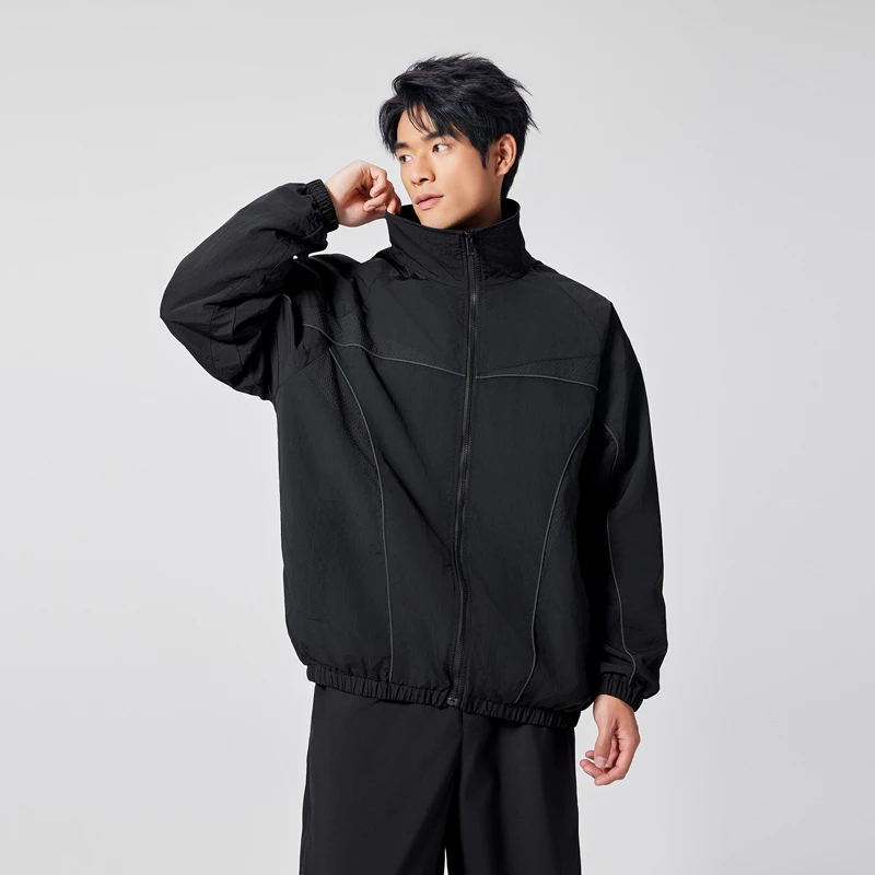 BODYDREAM秋季外套宽松休闲黑色夹克反光条户外运动穿搭上衣