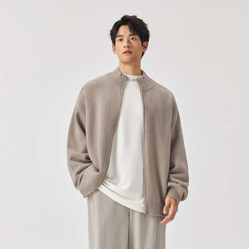 BODYDREAM 不规则破洞开衫外套男宽松休闲立领毛衣复古针织衫潮