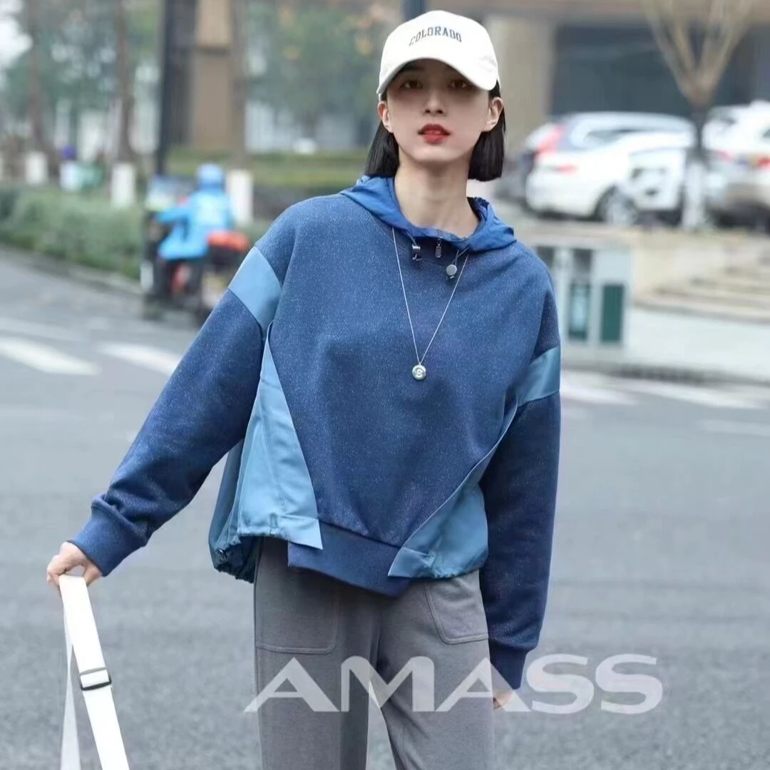 AMASS/阿玛施新款圆领廓形女士套头T恤拼接撞色休闲卫衣女5300801