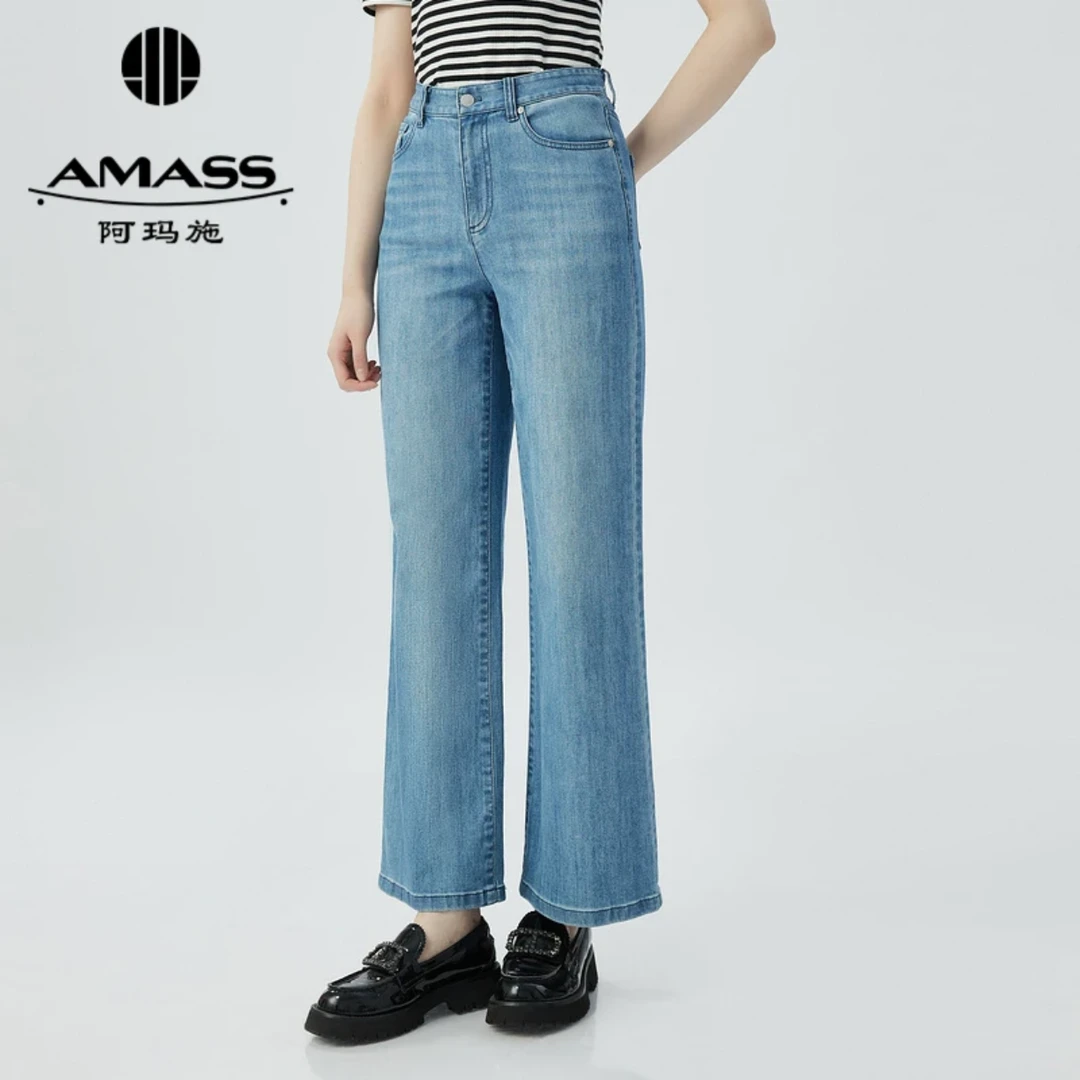 AMASS/阿玛施丹宁牛仔简约高腰直筒牛仔时尚百搭素面S裤 5100388