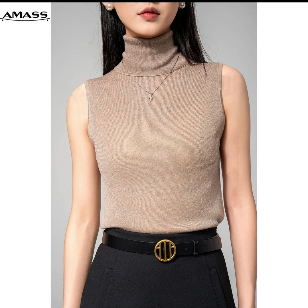 AMASS/阿玛施 新款简约百搭套头修身无袖素色高领针织衫 5399649