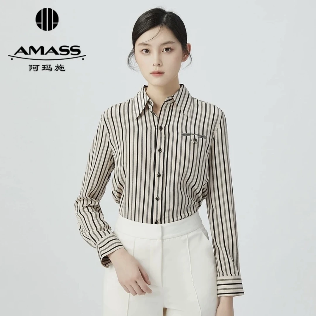 阿玛施/AMASS新款质感条纹垂坠感通勤轻职场气质百搭衬衫5300848
