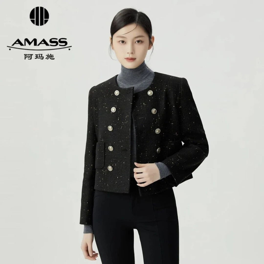 AMASS/阿玛施时尚秋冬新款复古百搭气质小香风双排扣外套 5400837