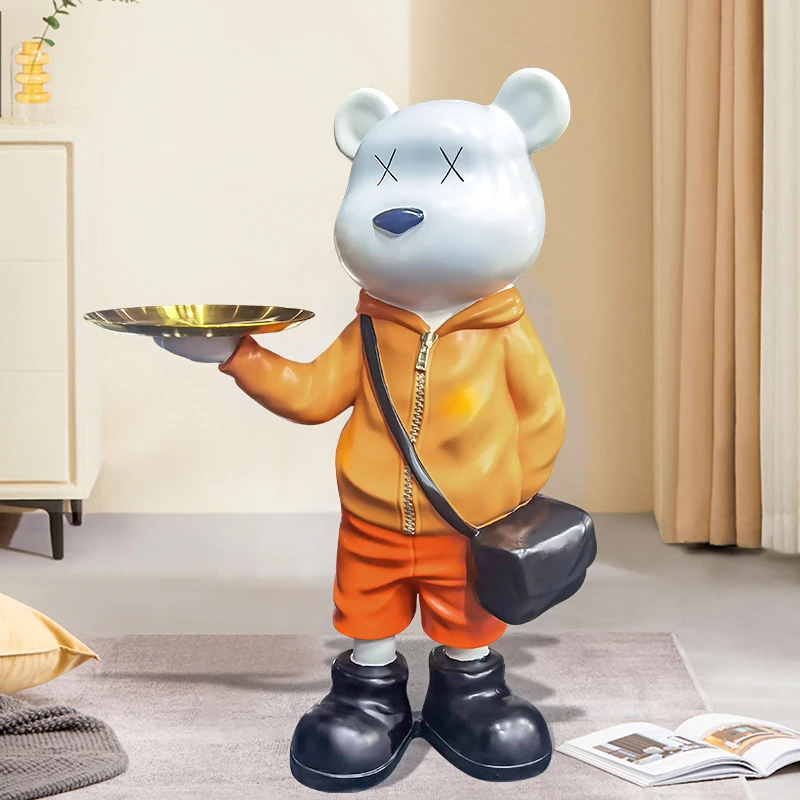 意卡通熊摆件客厅电视柜玄关家居太空人托盘办公室橙色熊6095
