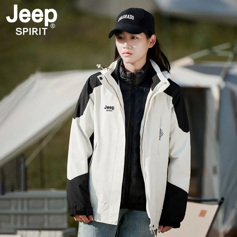JEEP SPIRIT吉普冲锋衣羽绒内胆三合一情侣款登山夹克外套