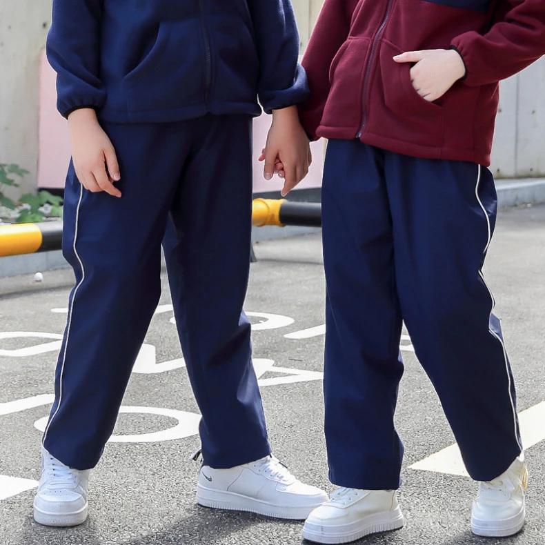 儿童校服裤中小学生冲锋裤加绒防风高中运动裤保暖秋冬季加厚校裤