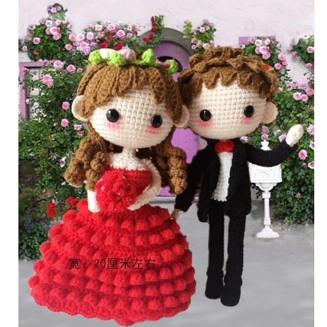 创新毛线手编结婚礼物娃娃摆件玩偶喜庆情侣对娃DIY材料包易上手