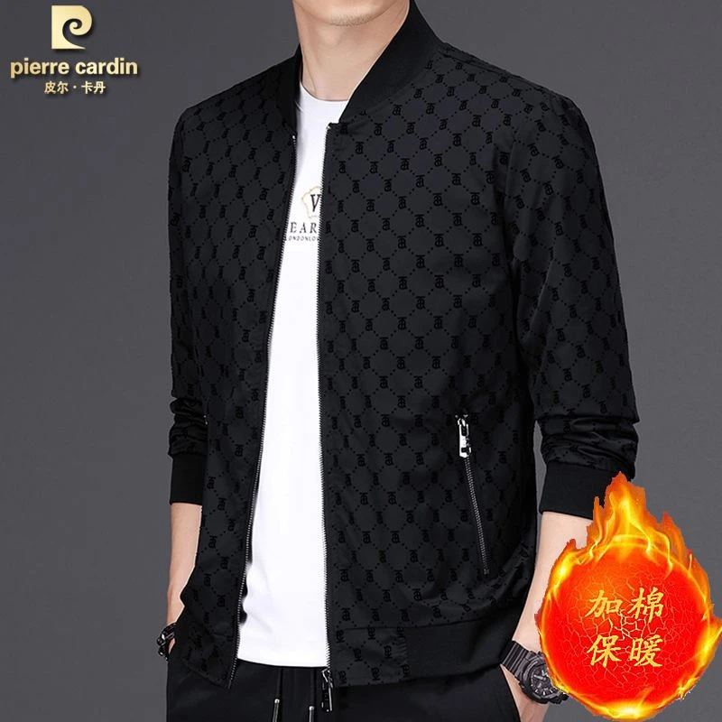 皮尔卡丹男士高端加棉夹克保暖棒球领外套春秋季2025潮牌上装新款