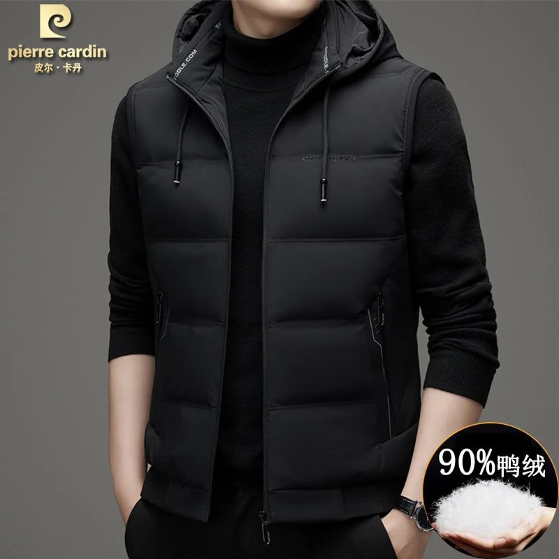 皮尔卡丹高档羽绒马甲男士秋冬季新款外套无袖羽绒服背心外穿带帽