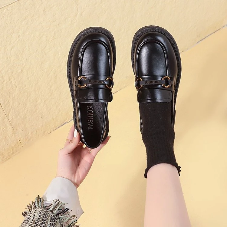 迷哥童年6903英伦风小皮鞋新款复古一脚蹬乐福鞋百搭软底平底鞋