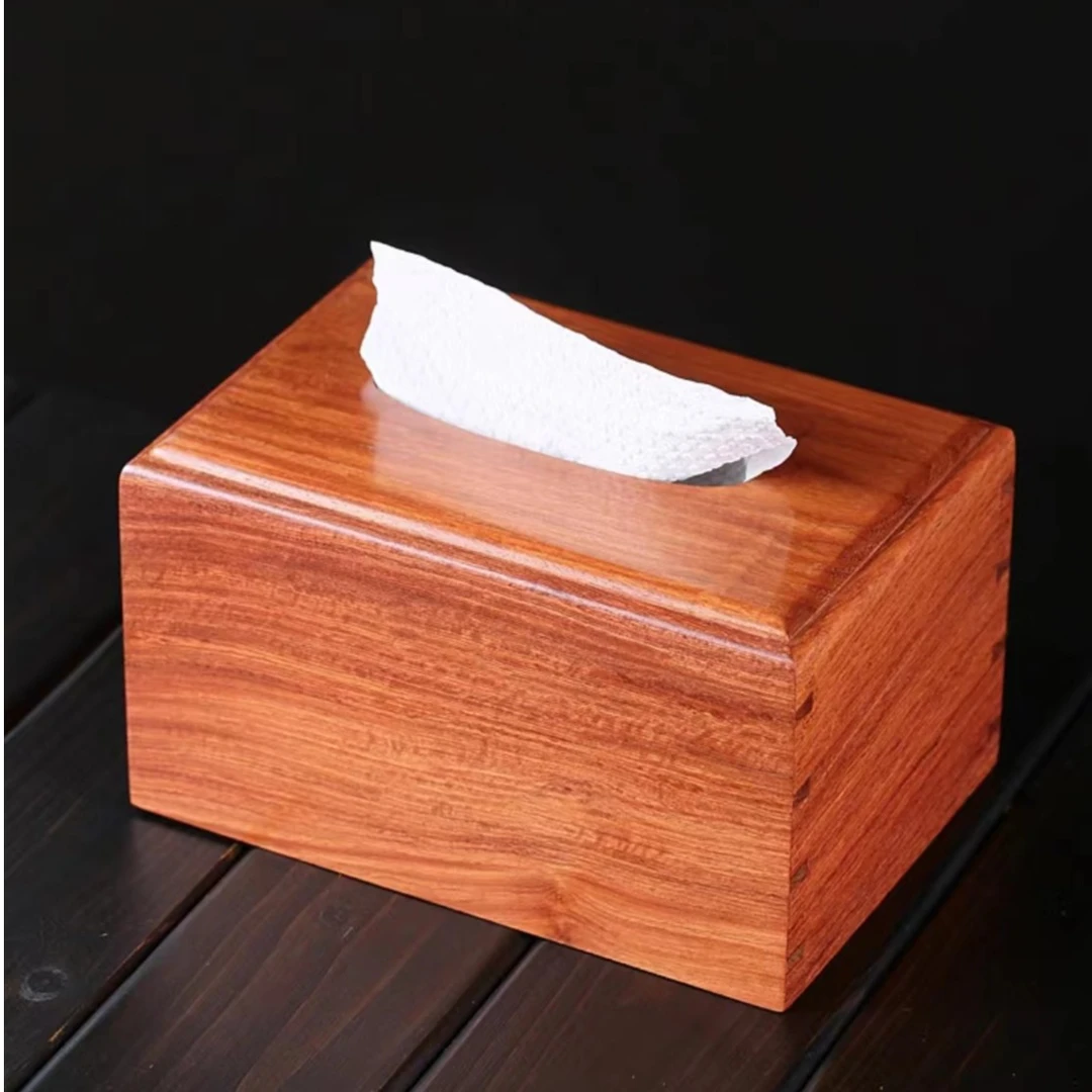 缅甸花梨木全独板纸巾盒桌面红木中式简约抽纸盒木制独板纸巾盒