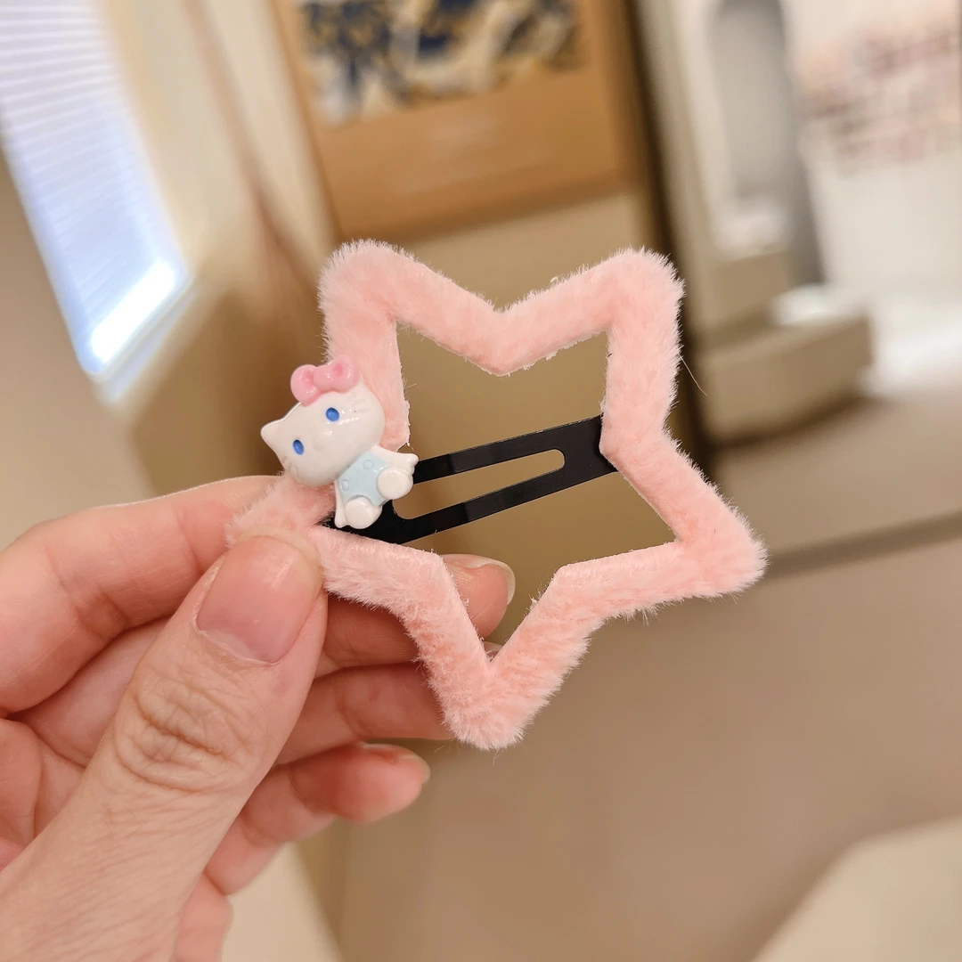 非金属发饰EF759【满9.9发货】儿童星星毛绒秋冬卡通猫咪碎发夹发饰