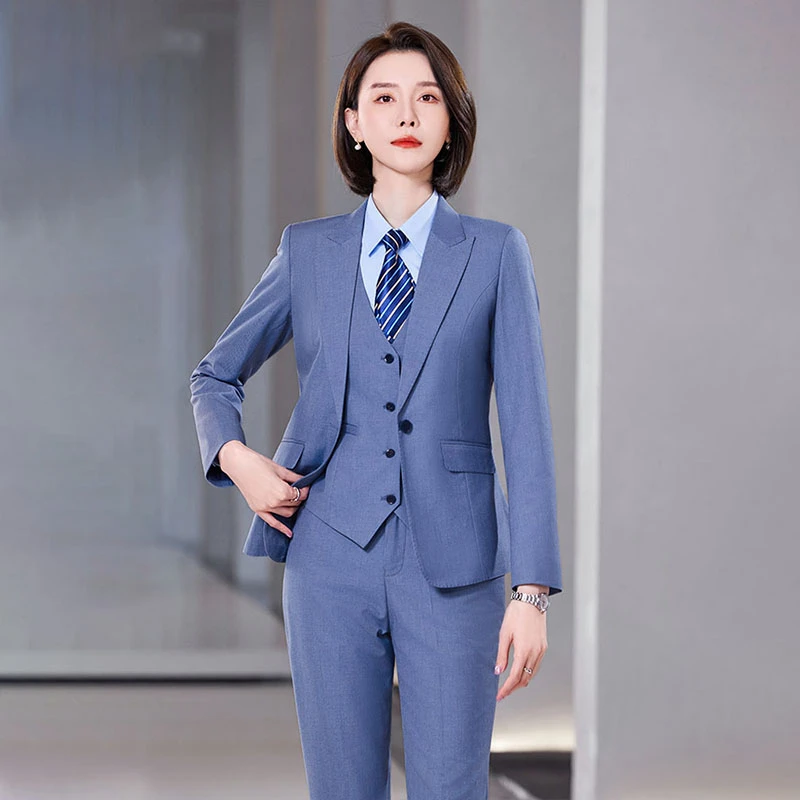 【8823浅蓝】西服套装修身显瘦西装时尚上班前台招待导购接待主管