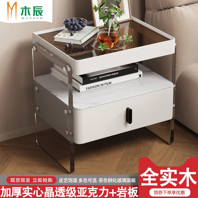 亚克力床头柜2025实木家用卧室岩板床头柜轻奢高级感新款主卧