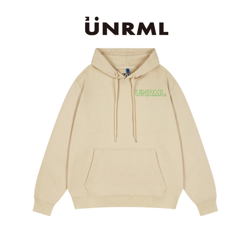 UNRML韩国潮牌休闲时尚英文主题棋盘格字母涂鸦连帽卫衣秋冬新款