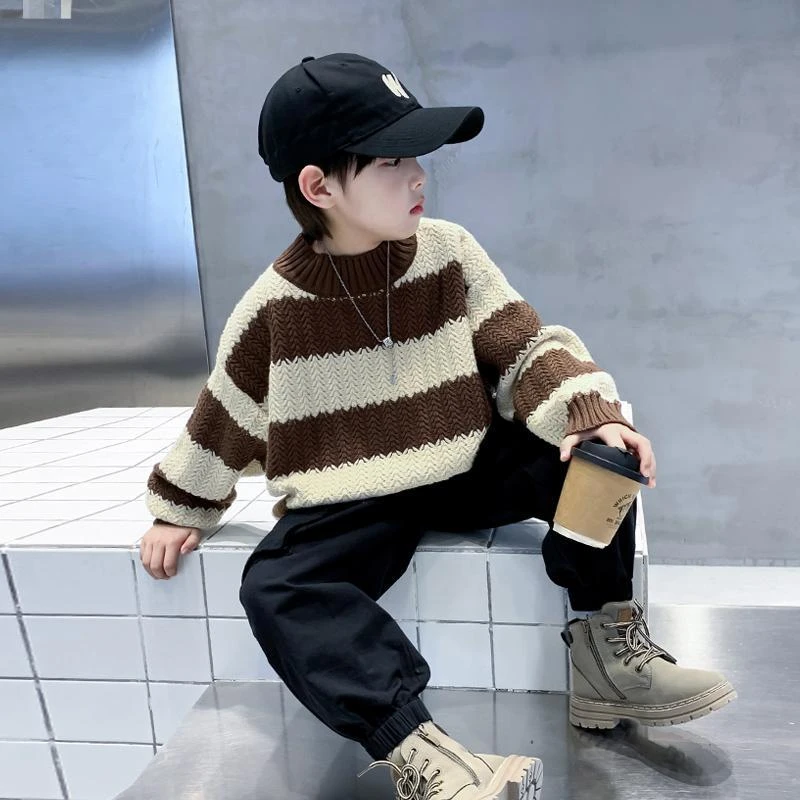 男童毛衣秋冬款2023新款儿童冬季针织衫加厚男孩冬装打底衫上衣潮