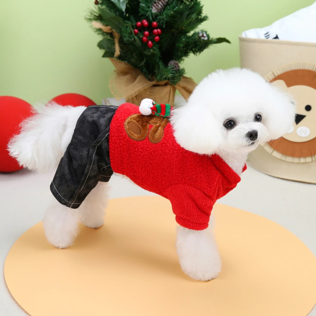 金冠宝贝宠物用品服装新年红圣诞款喜庆拜年服加绒加厚狗四脚棉衣