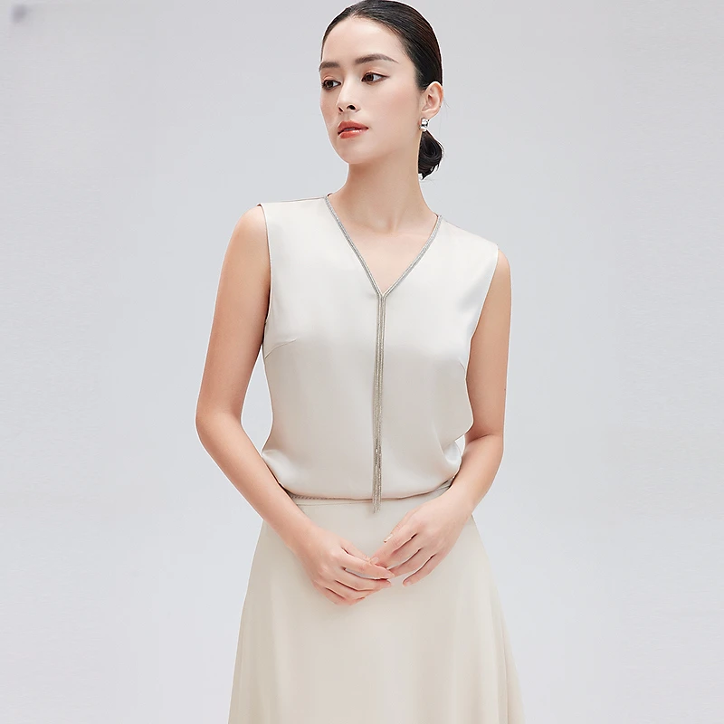 赢智尚夏季新款米杏色气质白色简约无袖吊带上衣背心百搭ZG00222