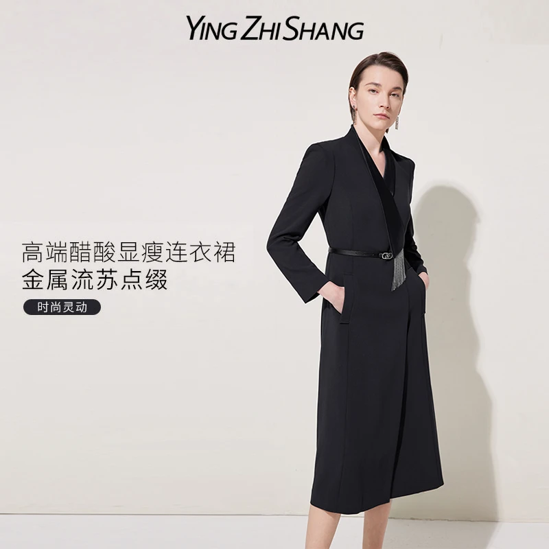 赢智尚反季爆款高级感黑色气质连衣裙高端高档职业ZF02716