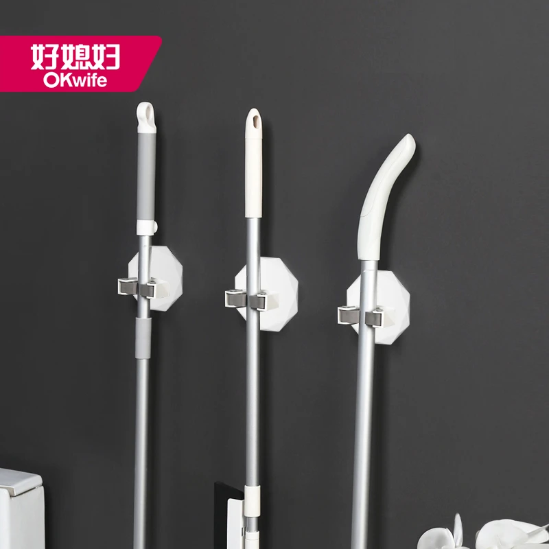 好媳妇强力无痕拖把塑料粘钩家用墙壁免打孔挂钩拖把夹【活动】