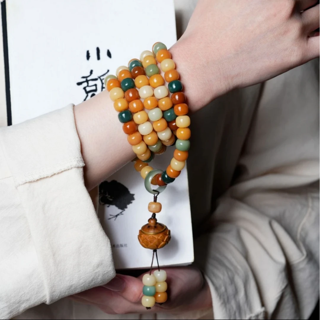 敦煌多宝天然菩提子手串文玩手持男女白玉菩提根佛珠念珠渐变车挂