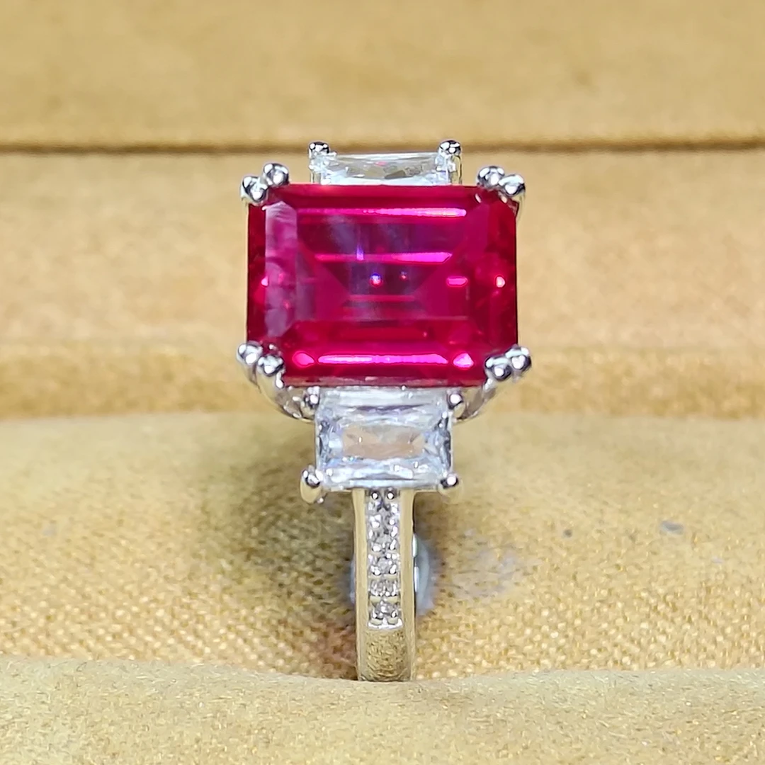 鸽血红宝石S925银镀金轻奢气质优雅经典女士培育戒指KSJ1107