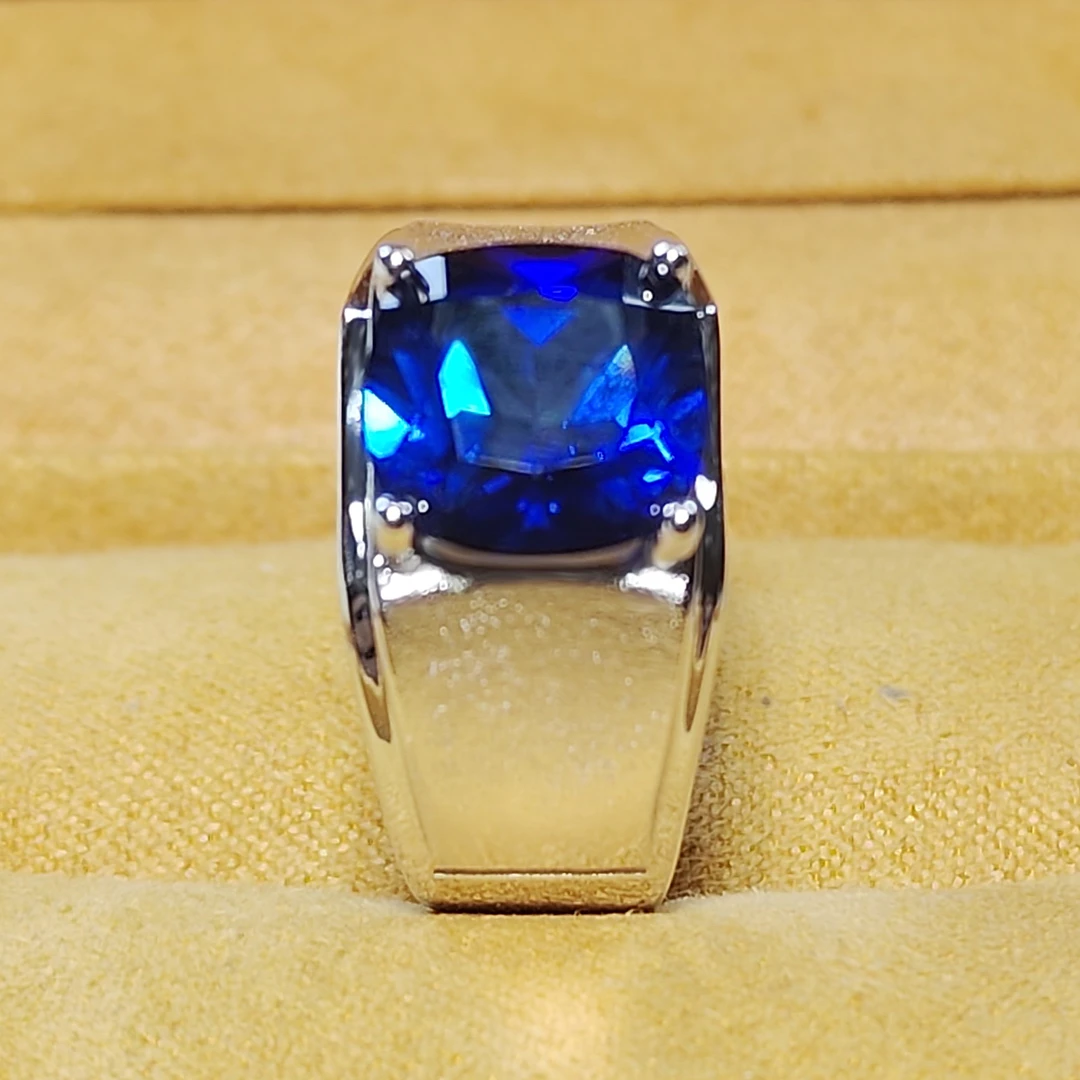 培育蓝宝石 皇家蓝S925银镀金培育戒指高级轻奢男戒KSJ955