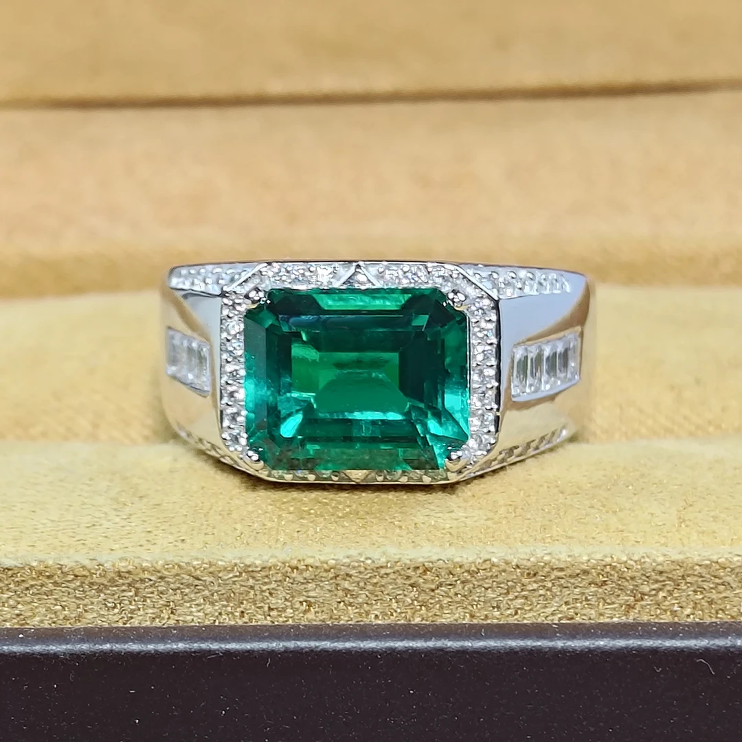 赞比亚祖母绿  S925银镀金培育戒指马鞍KSJ809