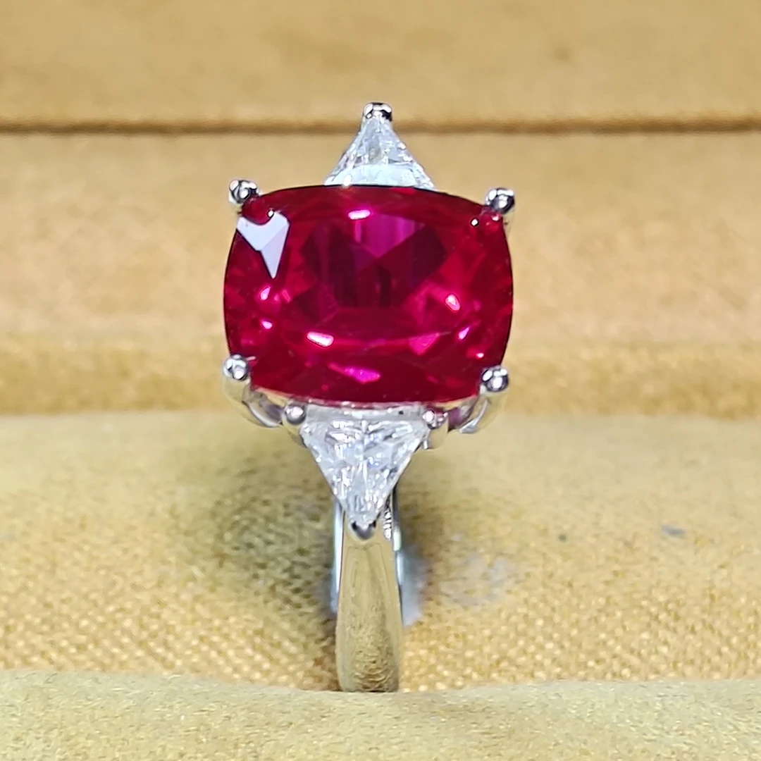 鸽血红宝石S925银镀金轻奢气质优雅经典女士培育戒指KSJ1103
