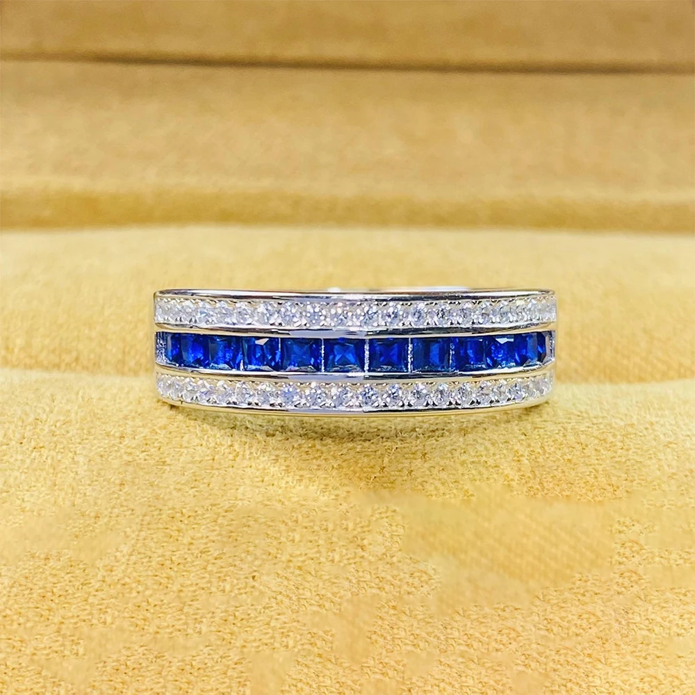 培育蓝宝石皇家蓝S925银镀金戒指时尚精致排戒指环百搭KSJ207