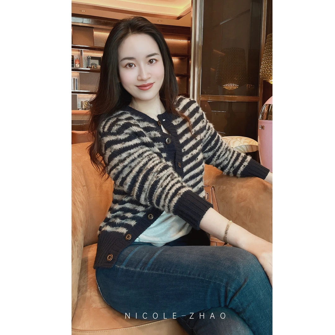 Y23550【贵姐NICOLE】2025秋冬款时尚百搭针织开衫上衣外套