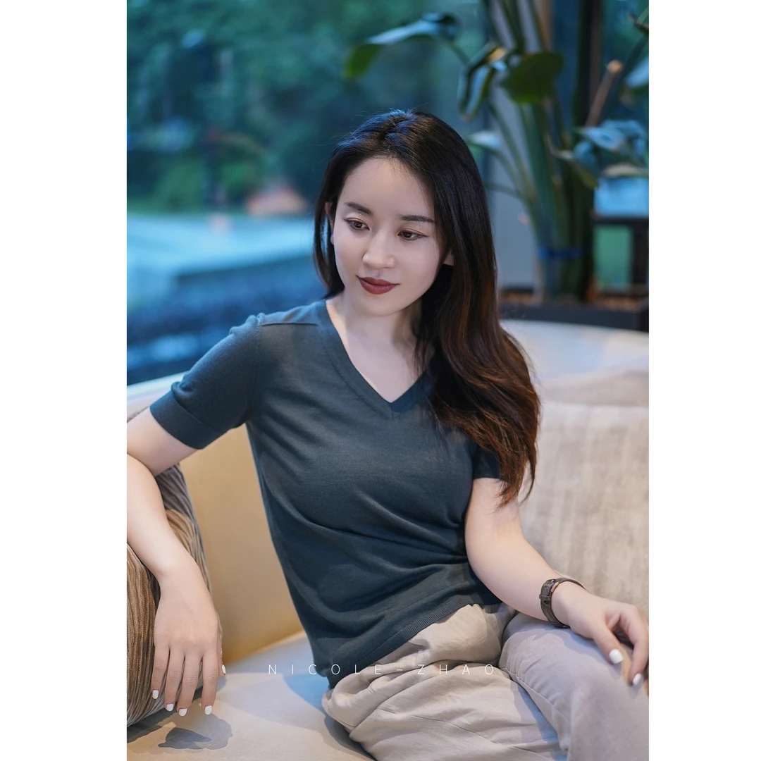 FJ3028贵姐NICOLE【全羊毛V领针织上衣】高端定制时尚通勤女春夏
