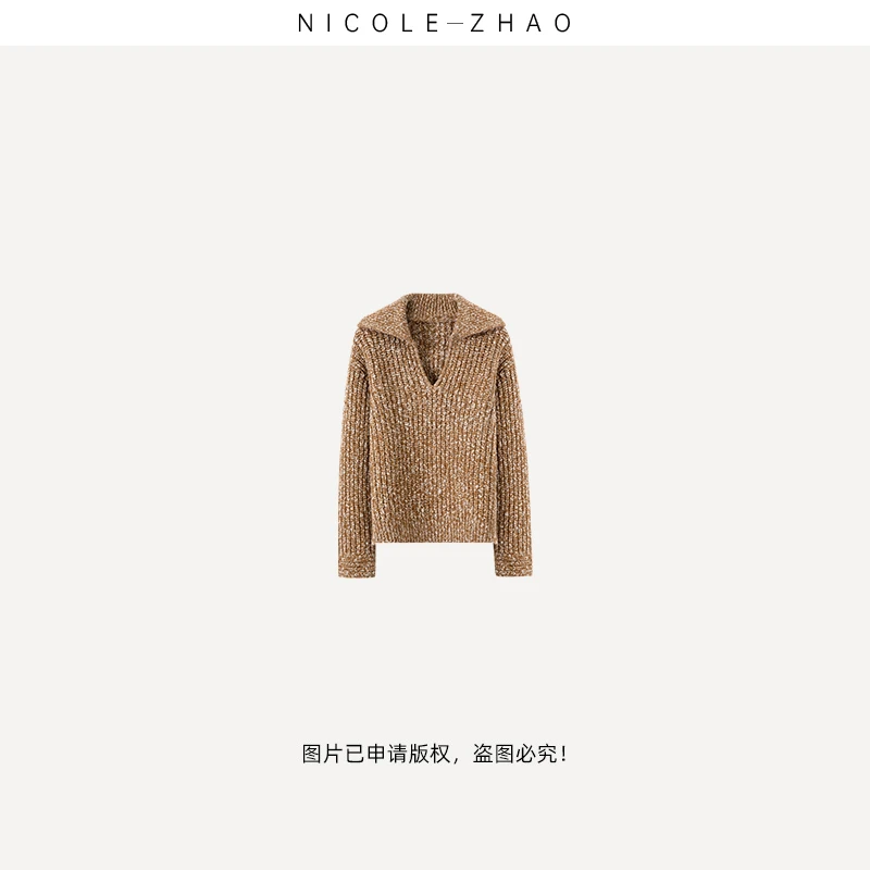 LK2422【贵姐NICOLE】2025年新款时尚立领休闲套头羊毛上衣女