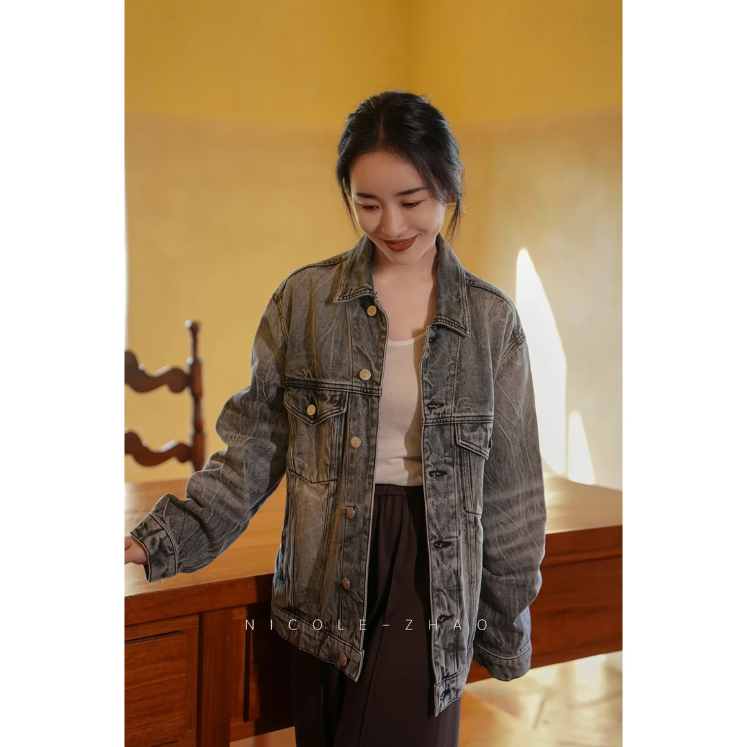NZ4113【贵姐NICOLE】2025年复古洗水时尚百搭牛仔外套女