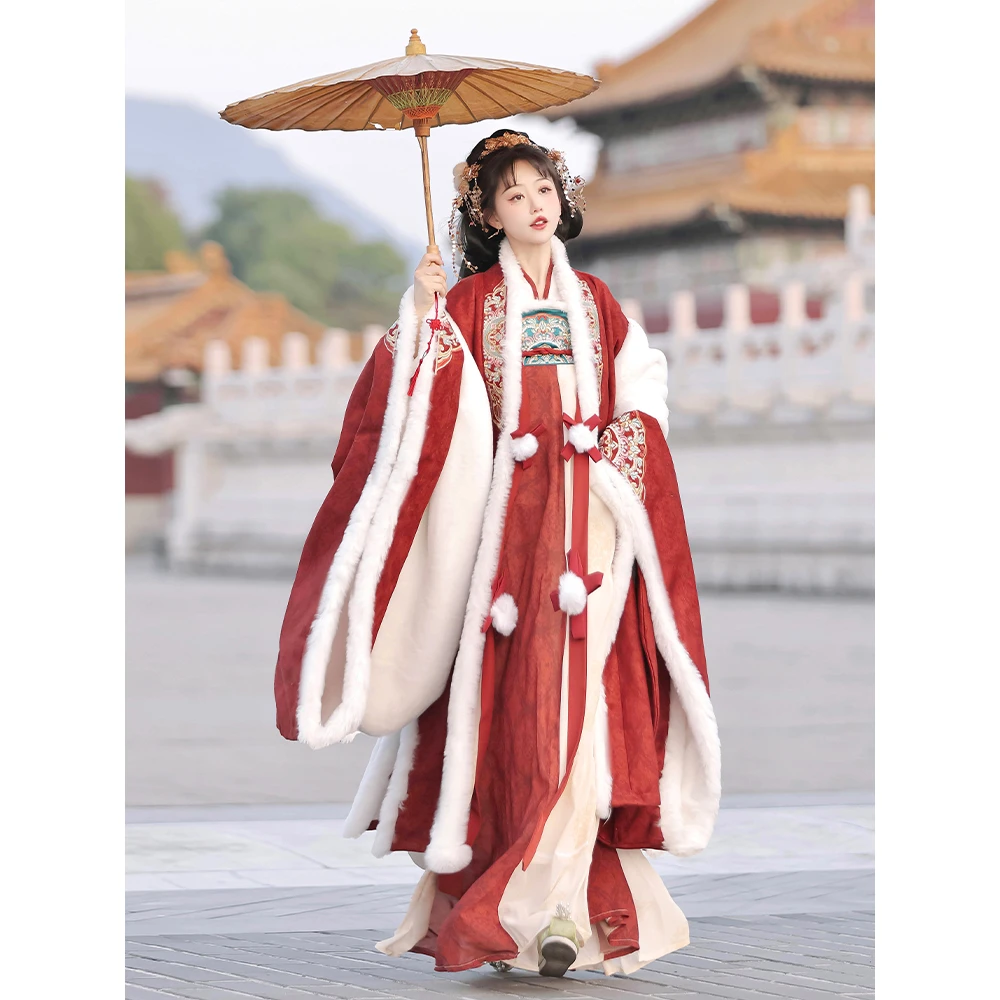 轻汉坊【甜心公主】冬季毛呢绣花大袖衫原创齐胸破裙冬季唐风汉服