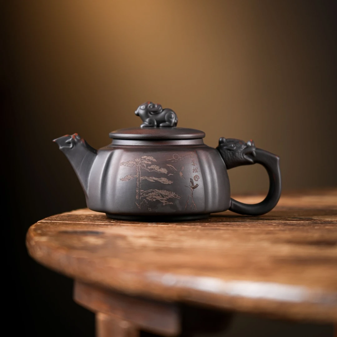 紫陶凤鸣迎客松四方龙尊-280ccA