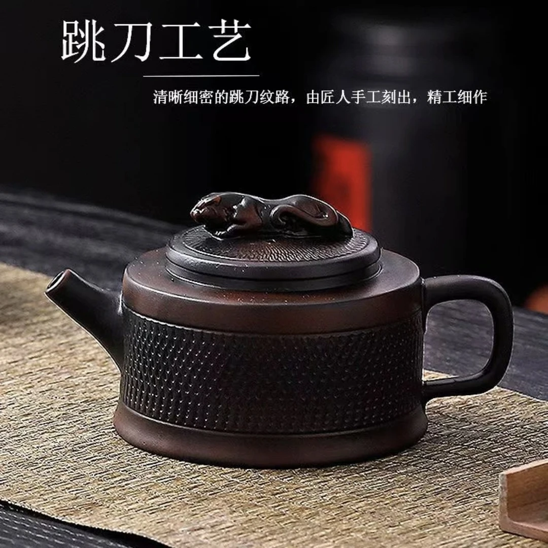 紫陶手工跳刀井栏壶-220cc