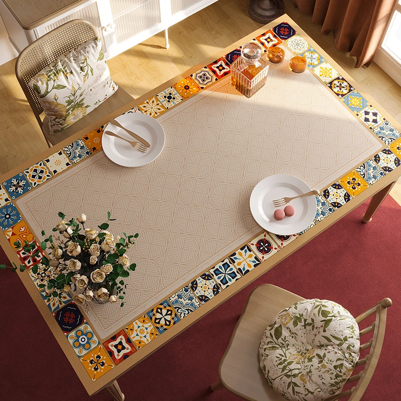美式复古桌布防水防油防烫隔热免洗餐桌垫轻奢高级感皮革茶几台布