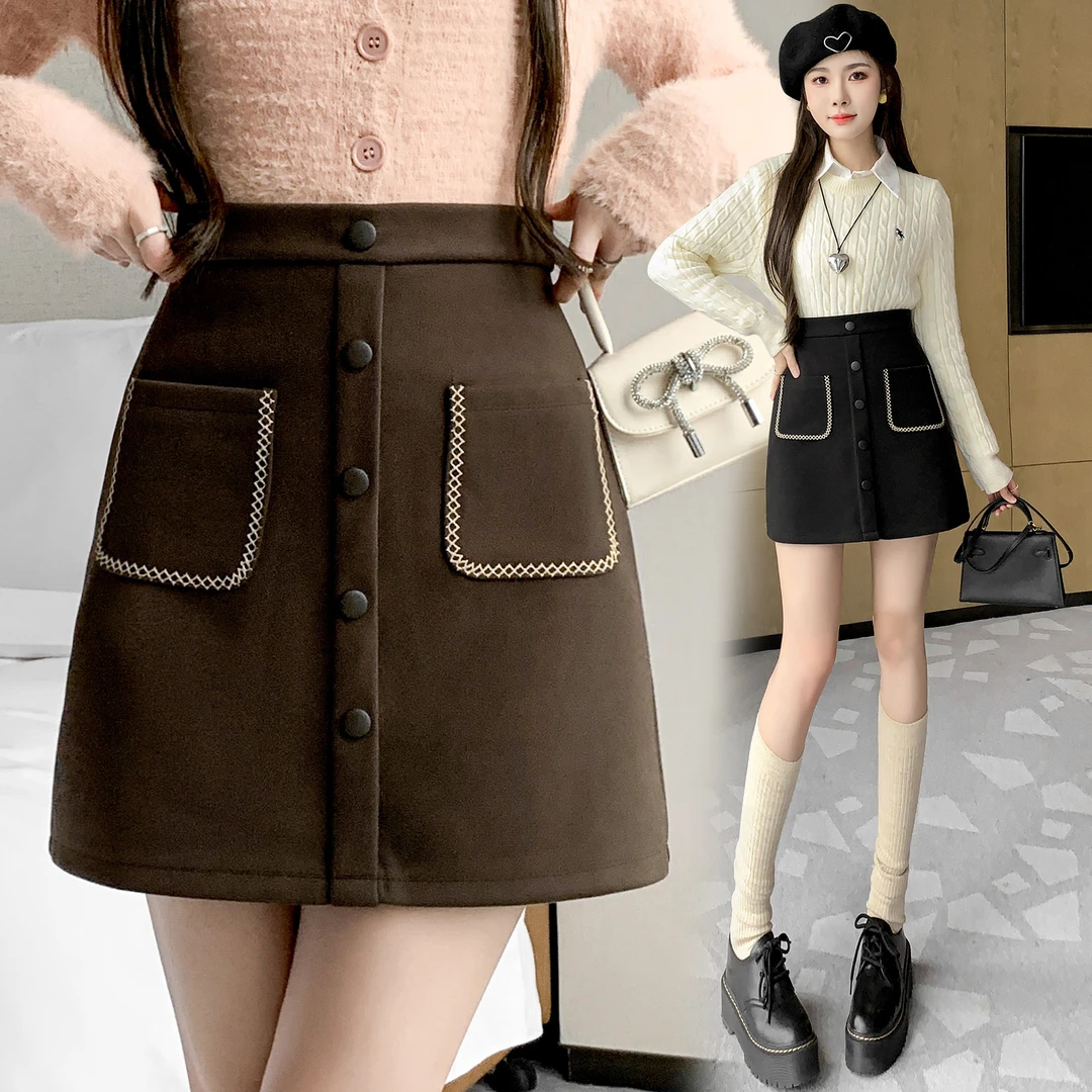 毛呢半身裙秋冬季2025新款高腰显瘦A字裙加厚包臀裙时尚百搭短裙