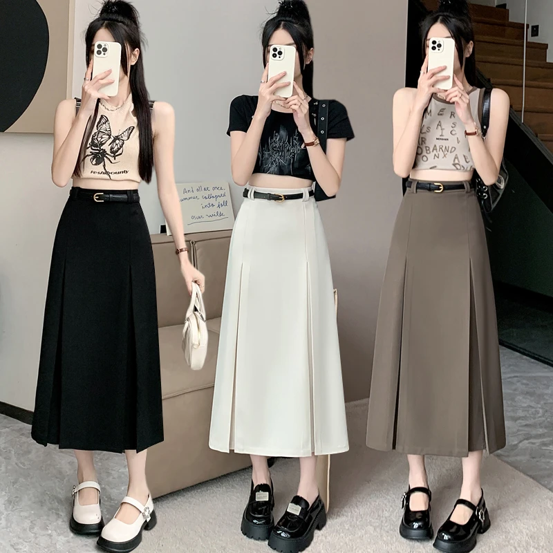 西装百褶裙夏季2025新款高腰A字半身裙中长款垂感显瘦百搭包臀裙