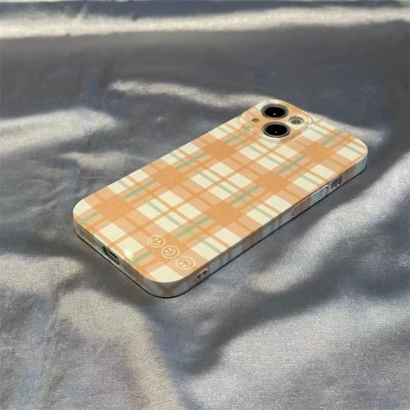 橙绿格子适用iPhone15/14promax手机壳13女12华为/oppo/小米/vivo