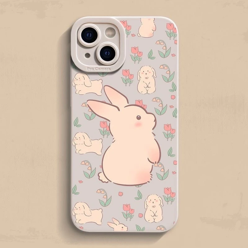 花丛白兔适用iPhone15/14promax手机壳13女12华为/oppo/小米/vivo