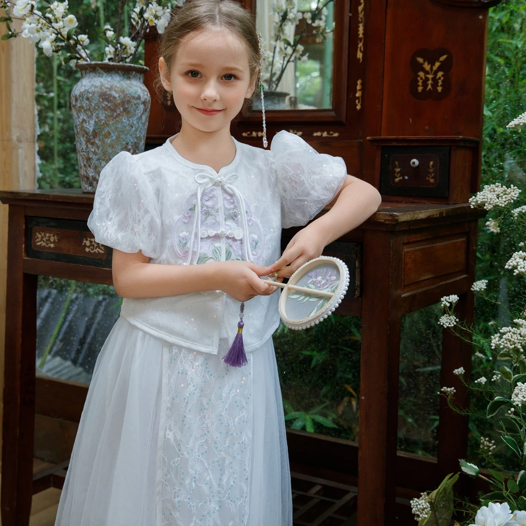 Summer女童夏季新款国风新中式两件套小女孩甜美时尚马面裙子2267